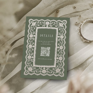 Cartão De Informações Detalhes de Noiva com Renda Floral Verde Sálvia Vi