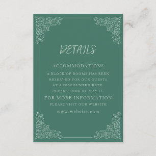 Cartão De Informações Detalhes de Noiva Elegante Vintage Verde Branco