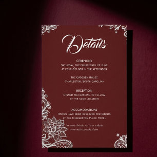 Cartão De Informações Detalhes de Noiva Romântica Elegante em Renda Borg