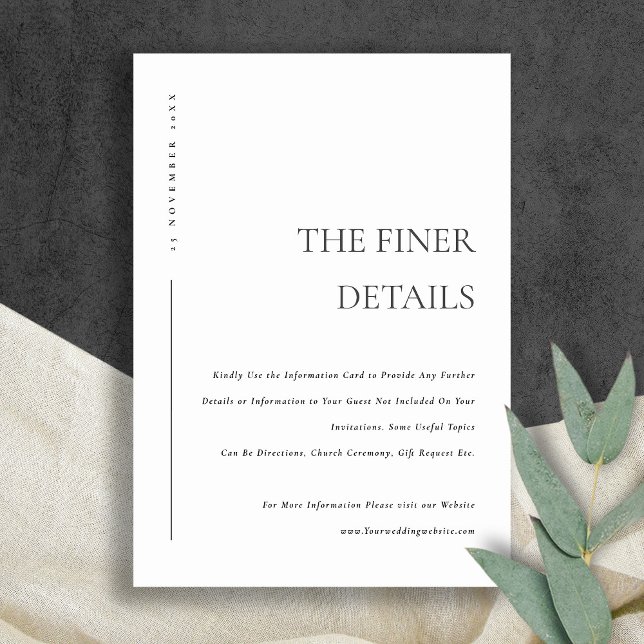 CARTÃO DE INFORMAÇÕES DETALHES DE NOIVA TYPOGRAPHY PRETO E BRANCO MINIMA (Criador carregado)