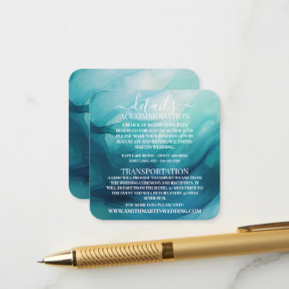 Cartão De Informações Detalhes de Ondas de Aquarela Azul Teal Personaliz