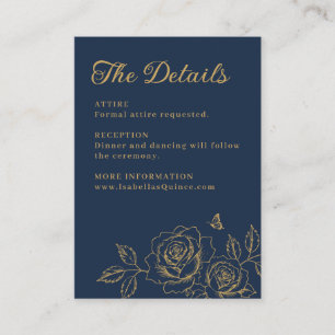 Cartão De Informações Detalhes de Quinceañera Floral Azul Marinho