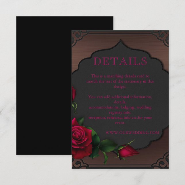 Cartão De Informações Detalhes de Rosas Vermelhas em Gothic de Quadro An (Frente/Verso)