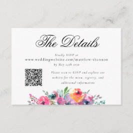 Cartão De Informações Detalhes de RSVP de Casamento com Aquarela Floral 