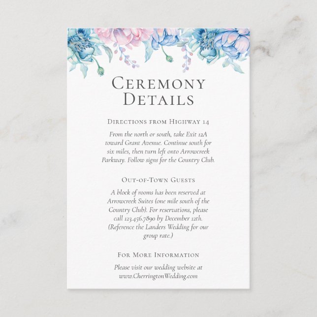 Cartão De Informações Detalhes/Direções de Casamento Floral de Aquarela (Frente)
