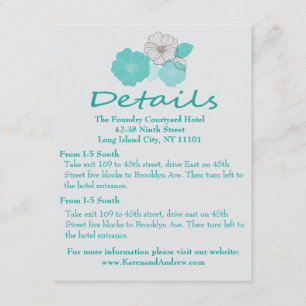 Cartão De Informações Detalhes / Direções de Casamento Floral Turquesa A