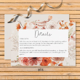 Cartão De Informações Detalhes do bege Floral Laranja Queimado Boho