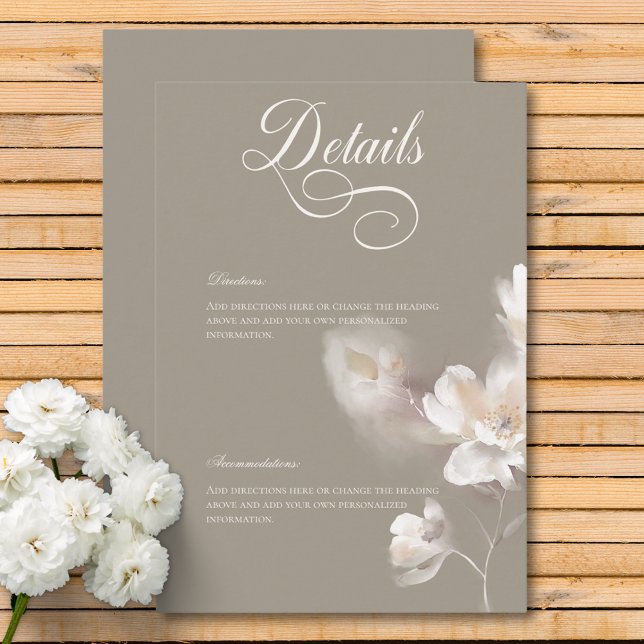 Cartão De Informações Detalhes do Beige Neutro Romântico Eoral (Romantic Ethereal Neutral Beige Floral Details Enclosure Card)