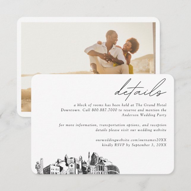 Cartão De Informações Detalhes do Bloco da Sala do Hotel Raleigh Wedding (Frente/Verso)