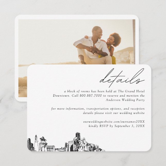 Cartão De Informações Detalhes do Bloco de Quartos do Hotel de Casamento (Frente/Verso)