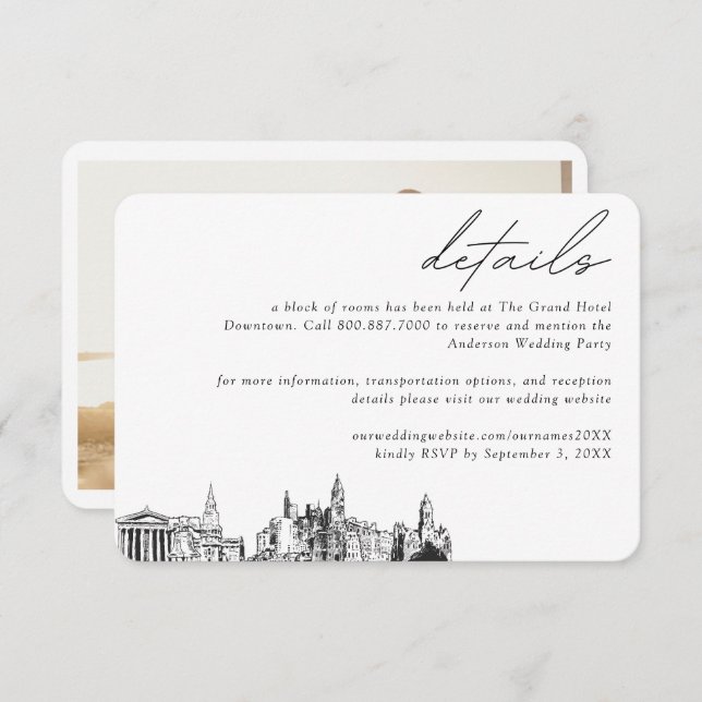 Cartão De Informações Detalhes do Bloco de Quartos do Hotel para Casamen (Frente/Verso)