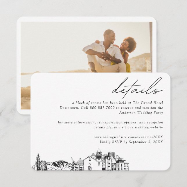 Cartão De Informações Detalhes do Bloco do Hotel El Paso Wedding (Frente/Verso)