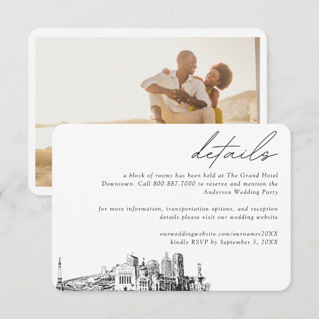 Cartão De Informações Detalhes do Bloco do Hotel Indianapolis Weds (Frente/Verso)