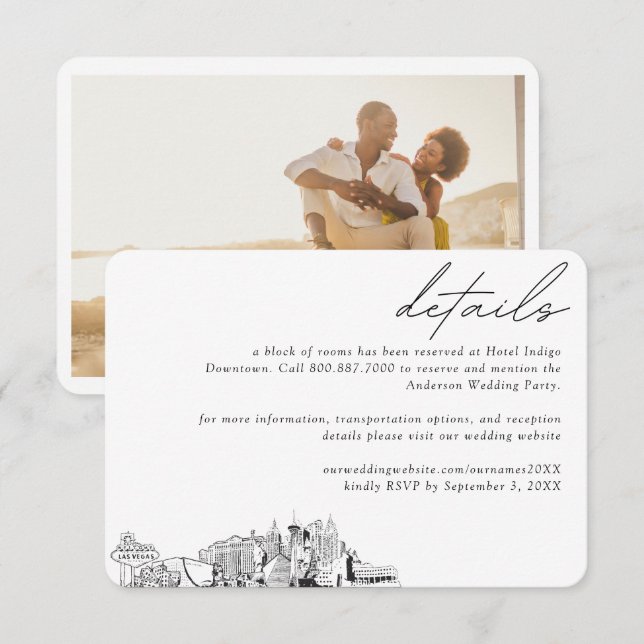 Cartão De Informações Detalhes do Bloco do Hotel Las Vegas Wedding (Frente/Verso)