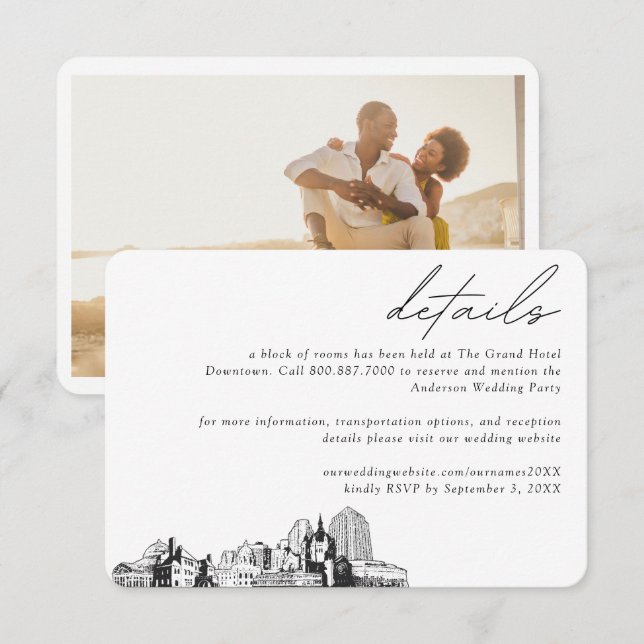 Cartão De Informações Detalhes do Bloco do Hotel Paul Wedding (Frente/Verso)