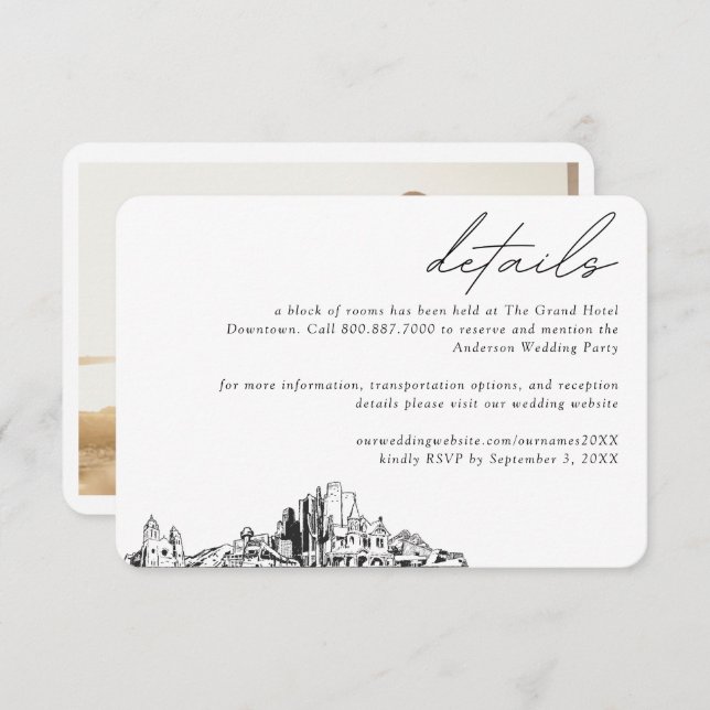 Cartão De Informações Detalhes do Bloco do Hotel Phoenix Wedding (Frente/Verso)