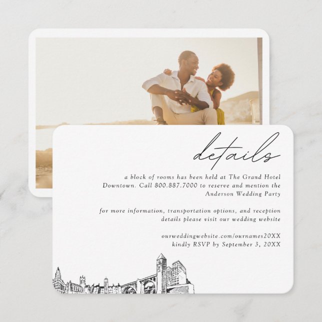 Cartão De Informações Detalhes do Bloco do Hotel Spokane Wedding (Frente/Verso)