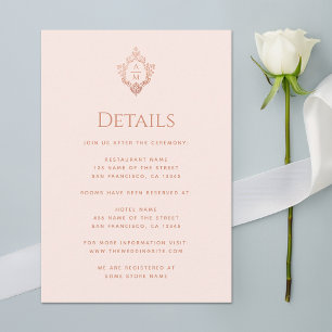 Cartão De Informações Detalhes do Brasão Rosa Casamento Monograma Rosa D
