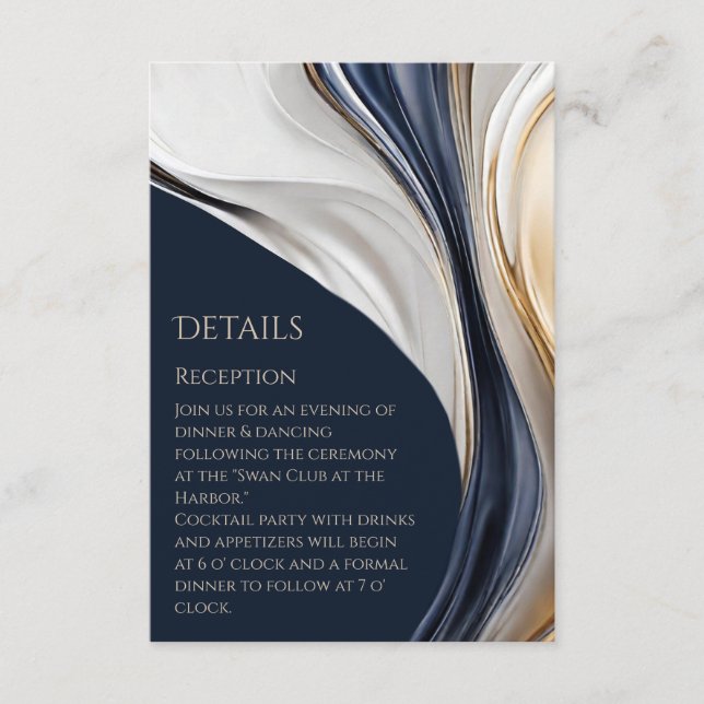 Cartão De Informações Detalhes do Casamento - Abstrato Azul Moderno Bran (Frente)