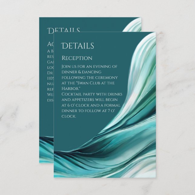 Cartão De Informações Detalhes do casamento - Abstrato moderno Emerald G (Frente/Verso)