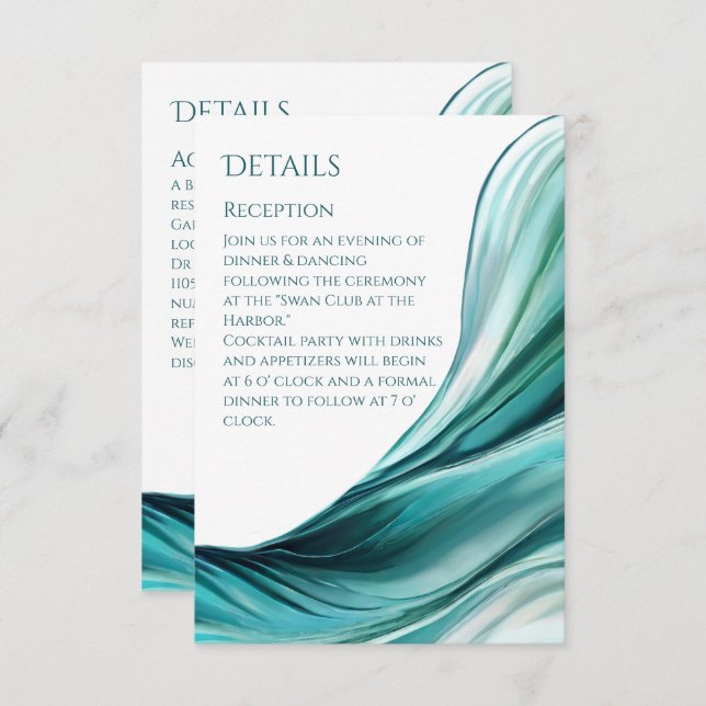 Cartão De Informações Detalhes do casamento - Abstrato moderno Emerald G (Frente/Verso)