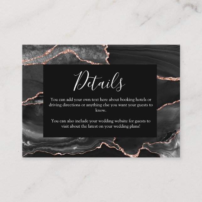 Cartão De Informações Detalhes do Casamento Agata Negra Clássica Formal (Frente)