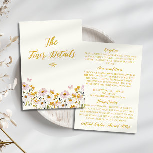 Cartão De Informações Detalhes do Casamento Amarelo Marfim com Flor Silv