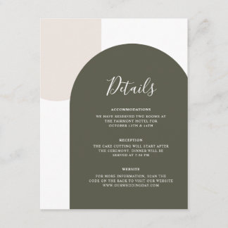 Cartão De Informações Detalhes do Casamento Arco Boho Verde Mínimo Códig