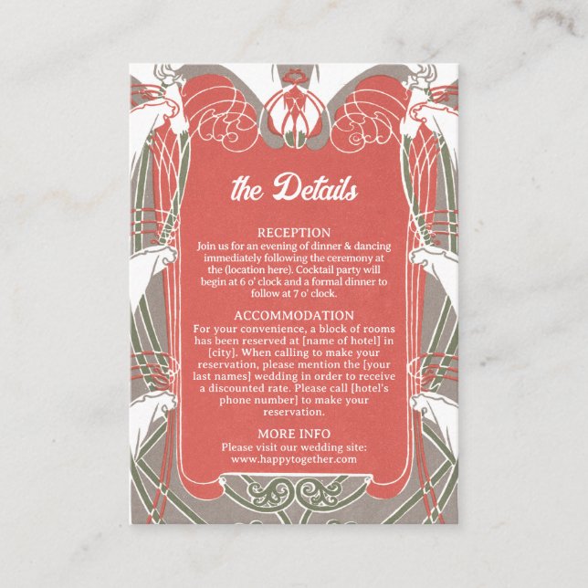 Cartão De Informações Detalhes do Casamento Art Nouveau Calla Lily Elega (Frente)