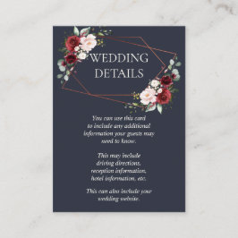 Cartão De Informações Detalhes do Casamento Azul da Borgonha Geométrica