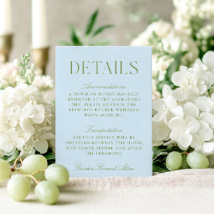 Cartão De Informações Detalhes do Casamento Azul da Sage Green & Sky