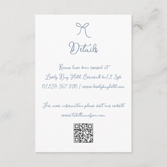 Cartão De Informações Detalhes do Casamento Azul Dusty com Arco Desenhad (Frente)