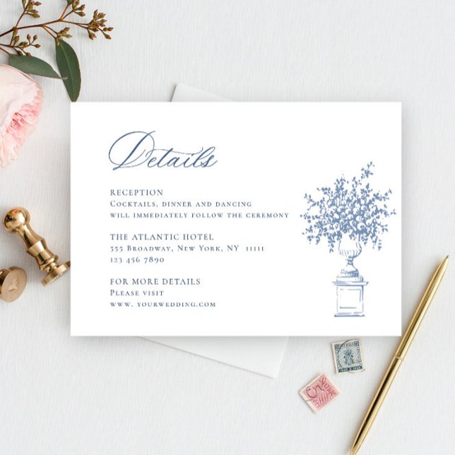 Cartão De Informações Detalhes do Casamento Azul Dusty do Ornamentado do (Criador carregado)