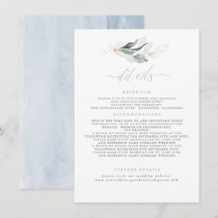 Cartão De Informações Detalhes do Casamento Azul Dusty Elegante Greenery
