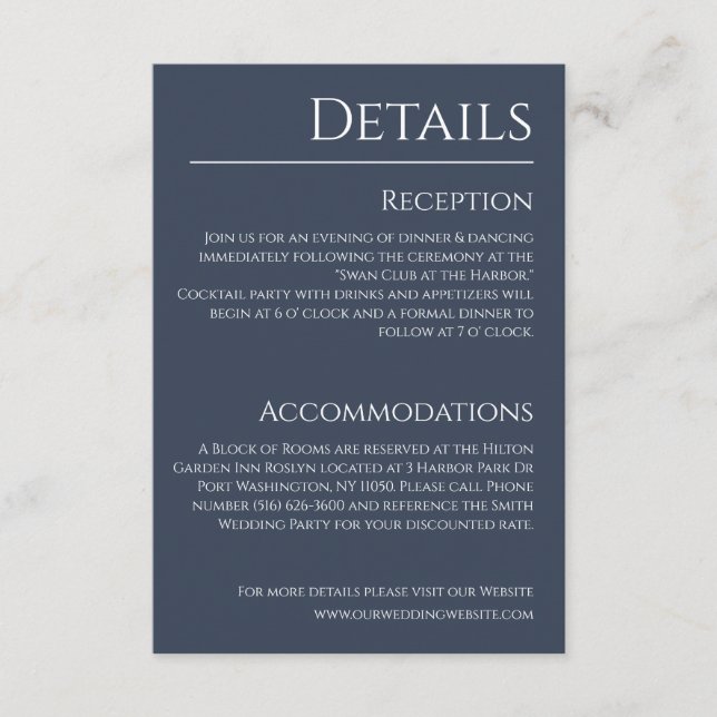 Cartão De Informações Detalhes do Casamento Azul e Branco- (Frente)