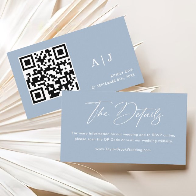 Cartão De Informações Detalhes do Casamento Azul Elegante Dusty (Criador carregado)