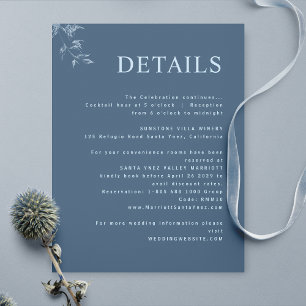 Cartão De Informações Detalhes do Casamento Azul Elegante, Moderno e Mín