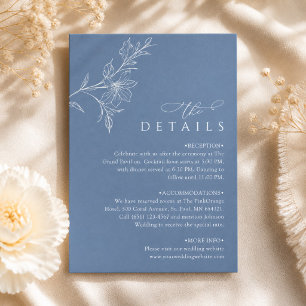 Cartão De Informações Detalhes do Casamento Azul Empoeirado Boho Minimal