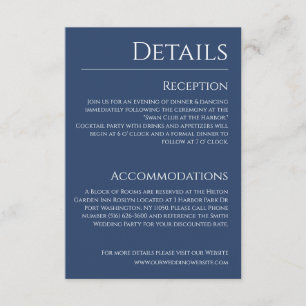 Cartão De Informações Detalhes do Casamento Azul Escuro e Branco-