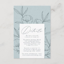 Cartão De Informações Detalhes do Casamento Azul Floral Botânico Moderno