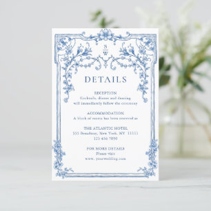Cartão De Informações Detalhes do Casamento Azul Floral de Grace Ornamen