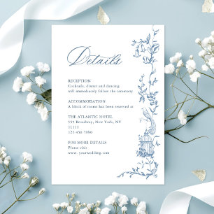 Cartão De Informações Detalhes do Casamento Azul Floral Ornamentado Vito
