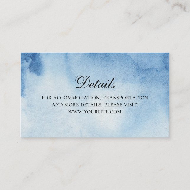 Cartão De Informações Detalhes do casamento azul. Informações. Aquarela  (Frente)