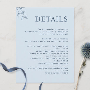 Cartão De Informações Detalhes do Casamento Azul Mínimo e Elegante