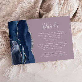 Cartão De Informações Detalhes do Casamento Azul Naval Ágata Mauve Prata