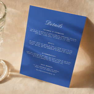 Cartão De Informações Detalhes do Casamento Azul Real