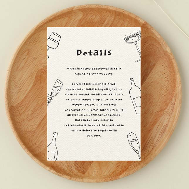 Cartão De Informações Detalhes do Casamento B&W do Desenho Retroativo De (Wedding Details Hand Illustrated Card)