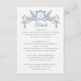 Cartão De Informações Detalhes do Casamento Barroco do Ornamentado Azul