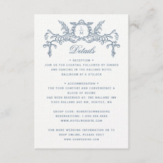 Cartão De Informações Detalhes do Casamento Barroco do Ornamentado Azul