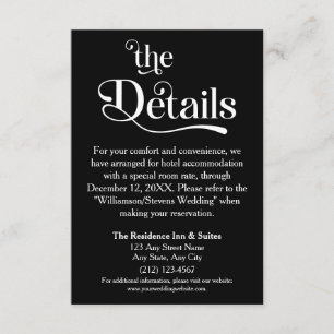 Cartão De Informações Detalhes do Casamento Be our Guest em Preto e Bran